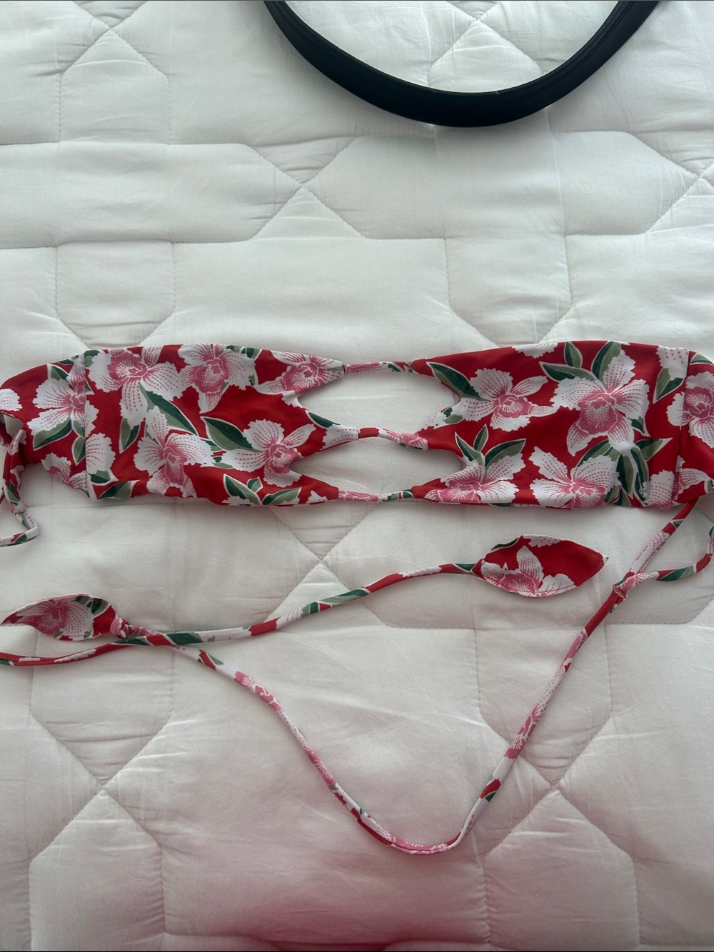 Benoa Swim Red Floral String Bikini Top